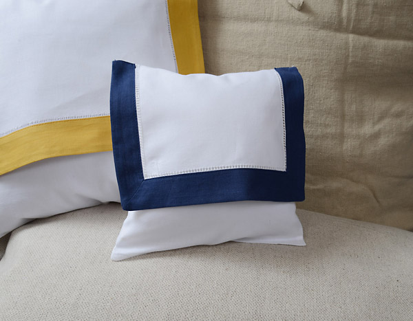 Mini Hemstitch Baby Envelope Pillows 8x8" Navy color border
